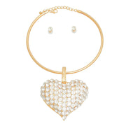 Gold Rigid Collar XL Rhinestone Heart Set