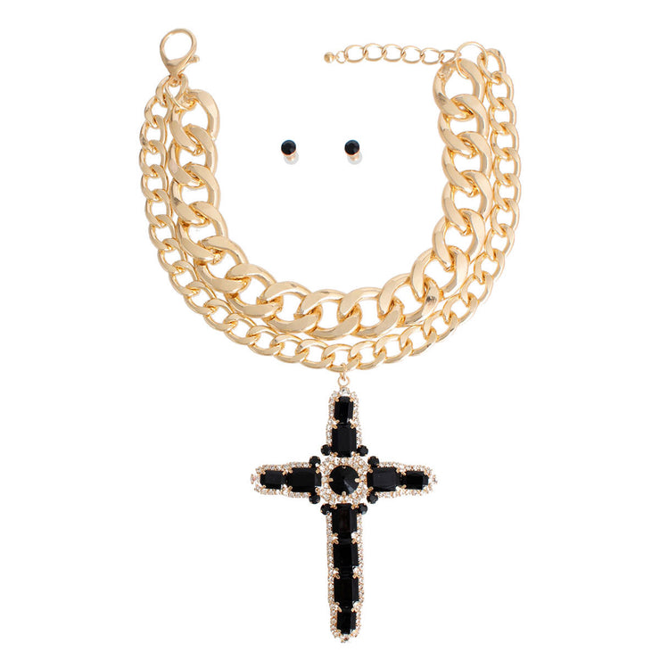 Chunky Black Jumbo Cross Necklace