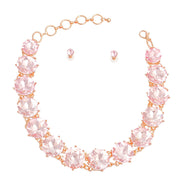 Gold and Pink Round Crystal Link Necklace