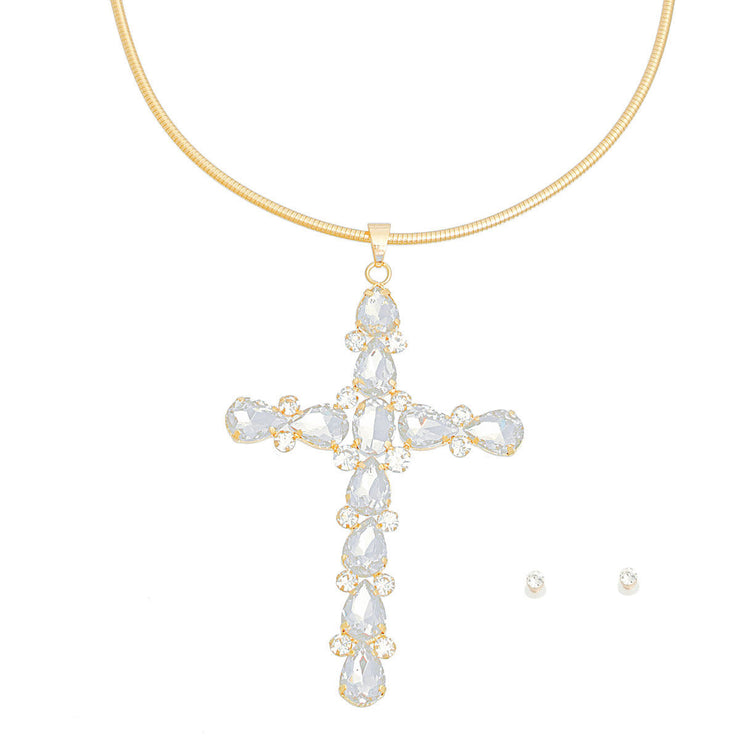 Gold Teardrop Crystal Cross Necklace