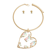 Aurora Borealis Multi Stone Angled Heart Set