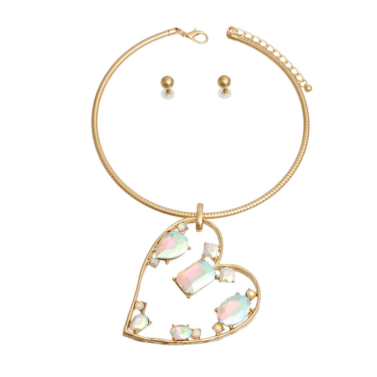 Aurora Borealis Multi Stone Angled Heart Set