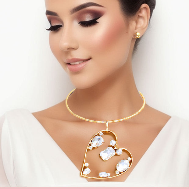 Gold Multi Style Stone Angled Heart Set