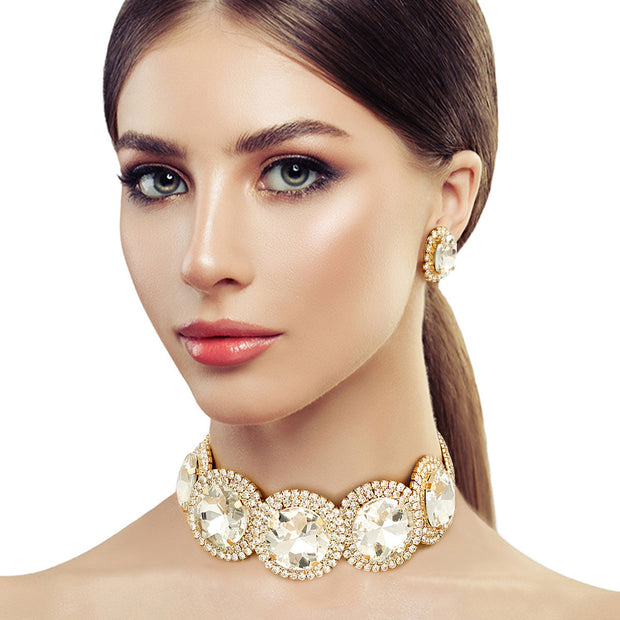 Brilliant Gold Round Cut Crystal Choker