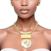 Chain Necklace Gold and Wood Pendant Set Women