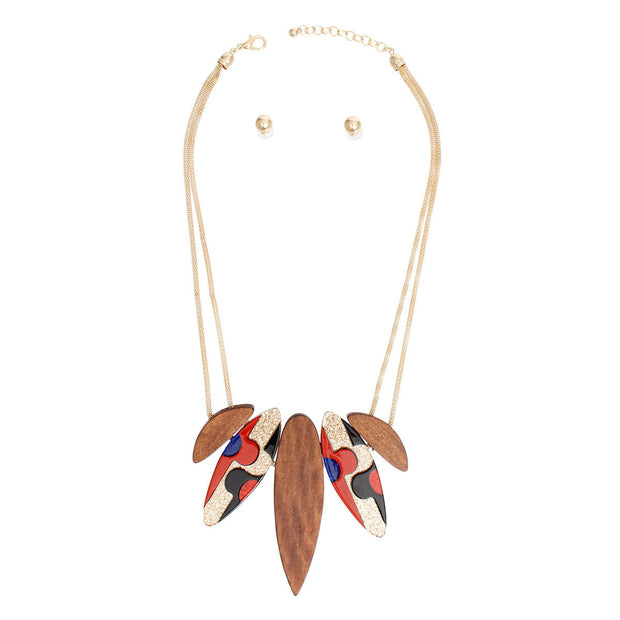 Necklace Wood Glitter Pendant Set for Women