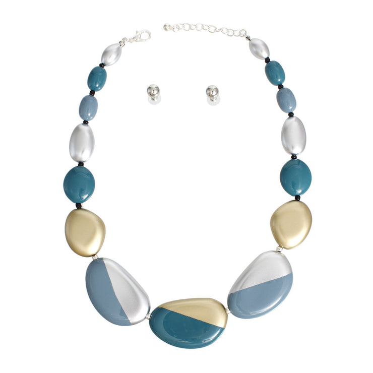 Necklace Blue Bead Graduated Set for Women