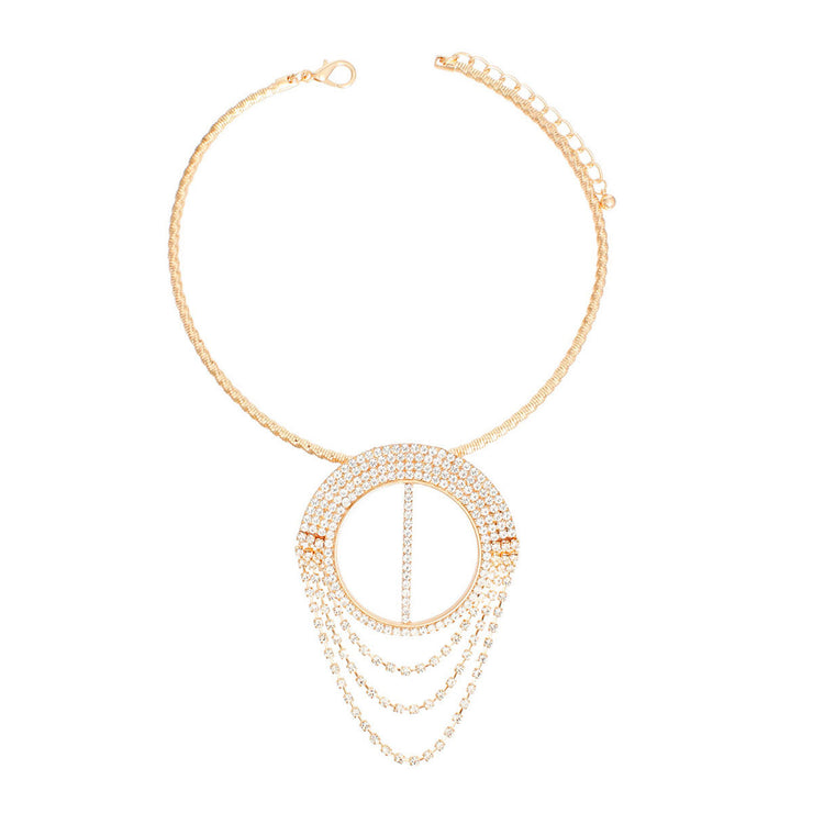 Necklace Gold Pave Draped Pendant Set for Women