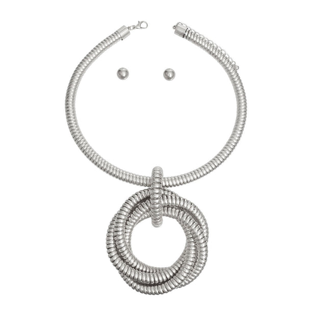 Silver Coiled Ring Collar Set