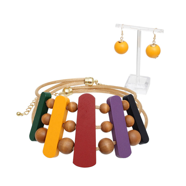 Necklace Multicolor Wood Choker Set for Women