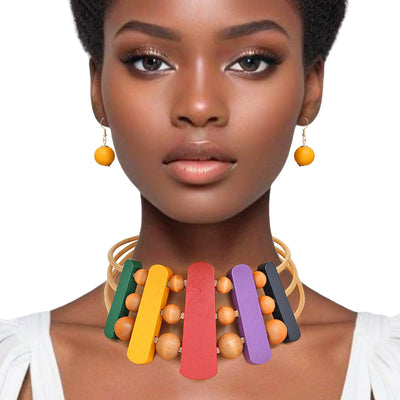 Necklace Multicolor Wood Choker Set for Women