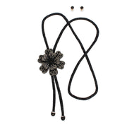 Bolo Necklace Black Stone Flower Set for Women