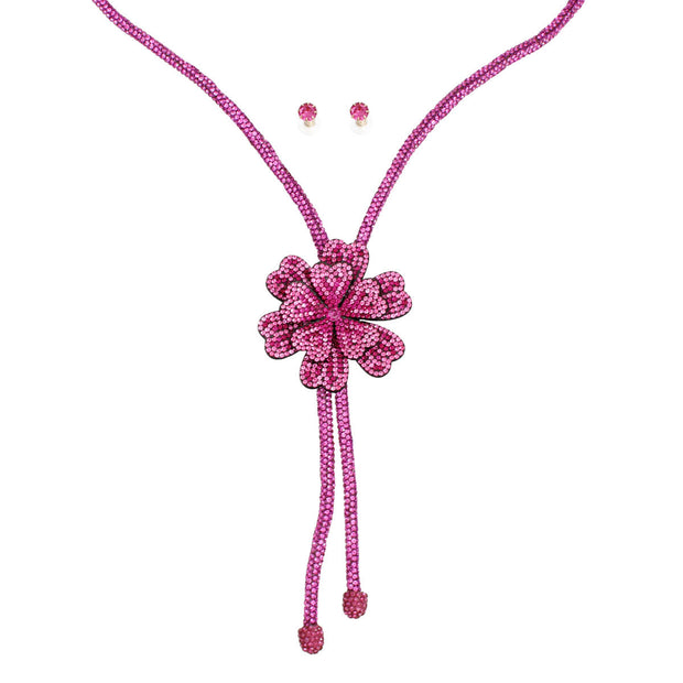 Bolo Necklace Fuchsia Stone Flower Set for Women