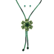 Bolo Necklace Green Stone Flower Set for Women