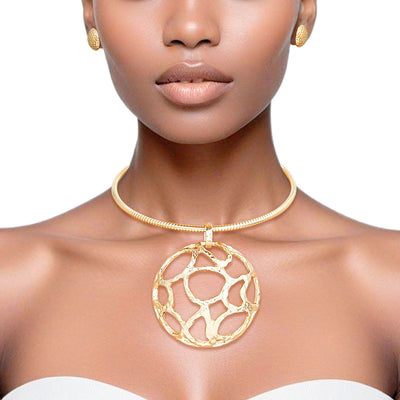 Necklace Gold Domed Pendant Collar for Women