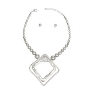 Pendant Necklace Silver Metal Diamond Set Women