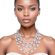 Necklace Silver Double Link Layered Set for Women