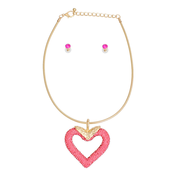 Necklace Pink Heart Snake Chain Set for Women