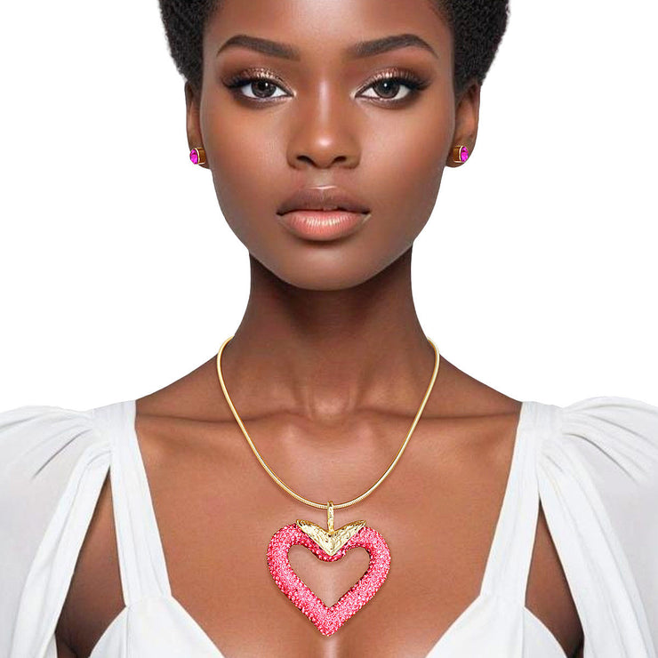 Necklace Pink Heart Snake Chain Set for Women