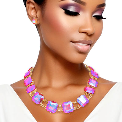 Necklace Purple Pink Crystal Link Set for Women