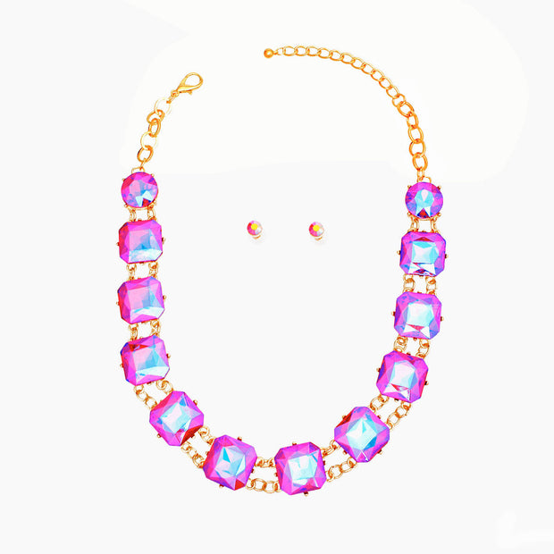 Necklace Purple Pink Crystal Link Set for Women