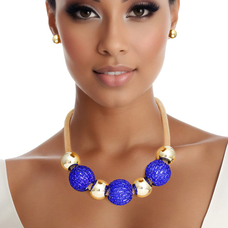 Necklace Royal Blue Disco Ball Bead Set for Women