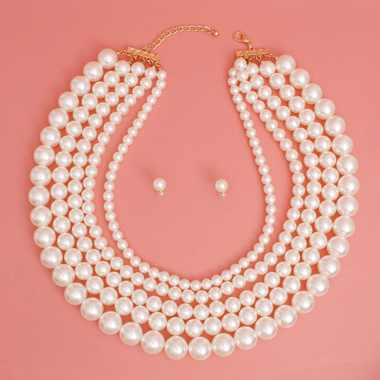 Pearl Necklace Cream 5 Graduated Strand Set Women