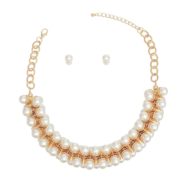 Pearl Necklace Gold Tentacle Collar Set for Women