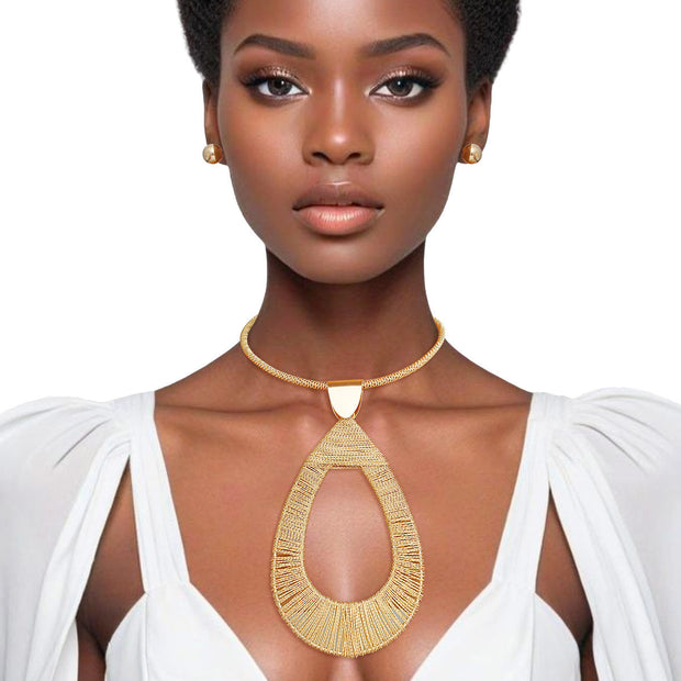 Necklace Gold XL Teardrop Pendant Set for Women