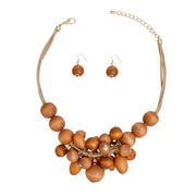 Necklace Brown Clustered Wood Bead Set Women