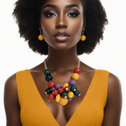 Necklace Multicolor Clustered Wood Bead Set Women