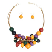 Necklace Multicolor Clustered Wood Bead Set Women