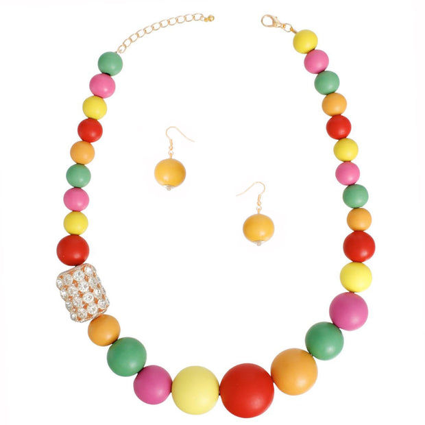 Bead Necklace Graduated Rainbow Wood Set for Women