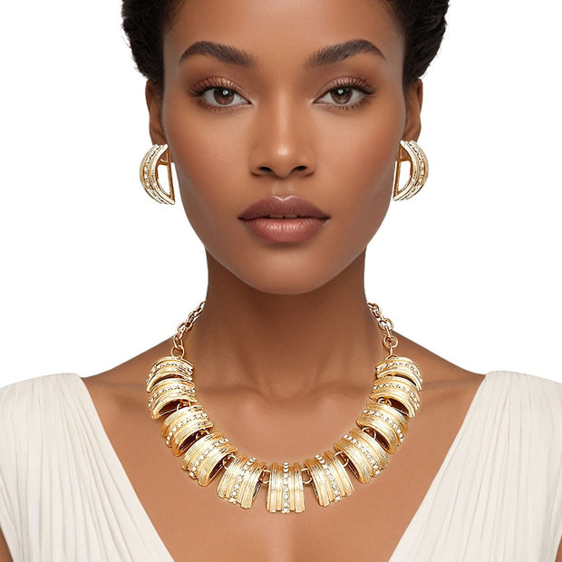 Collar Dramatic Gold Curved Link Rhinestone Set