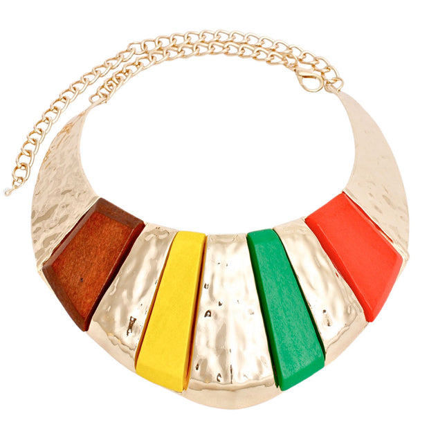 Collar Bold Multicolor Wood Gold Armor Necklace