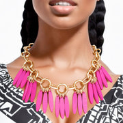 Necklace Tribal Purple Wood Fringe for Women