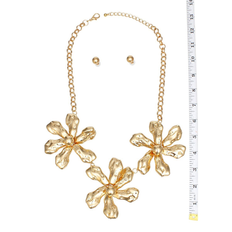 Necklace Polished Gold Chunky Flower Set for Women