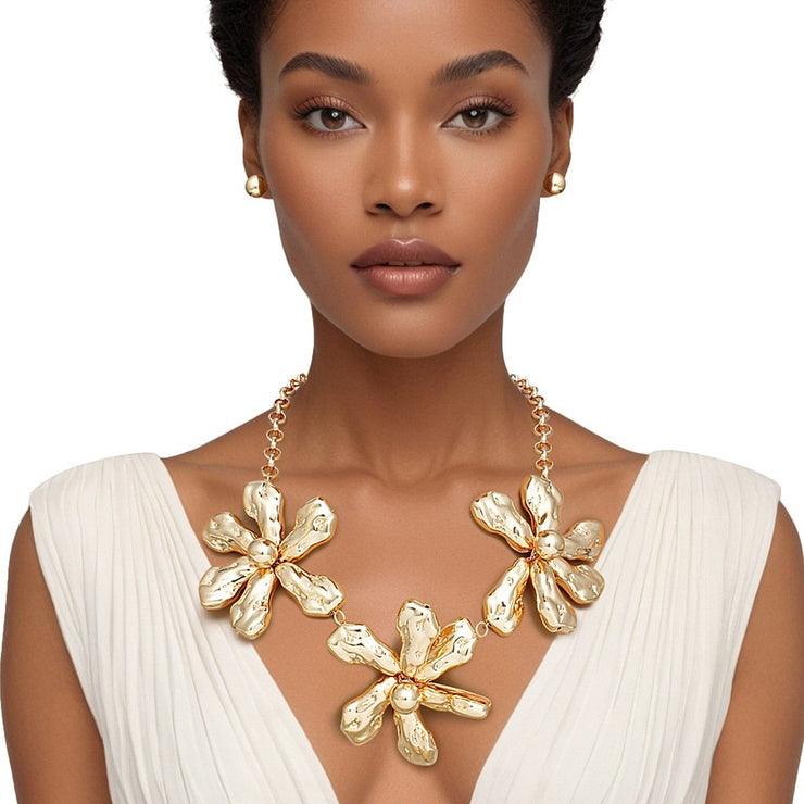 Necklace Polished Gold Chunky Flower Set for Women