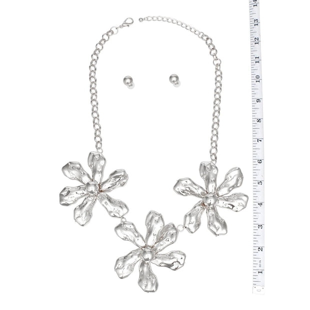 Necklace Polished Silver Chunky Flower Set Women