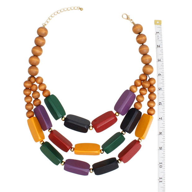 Beaded Necklace Multicolor Geo Wood Bead Set Women