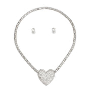 Necklace Clear Heart Magnet Silver Chain Set Women