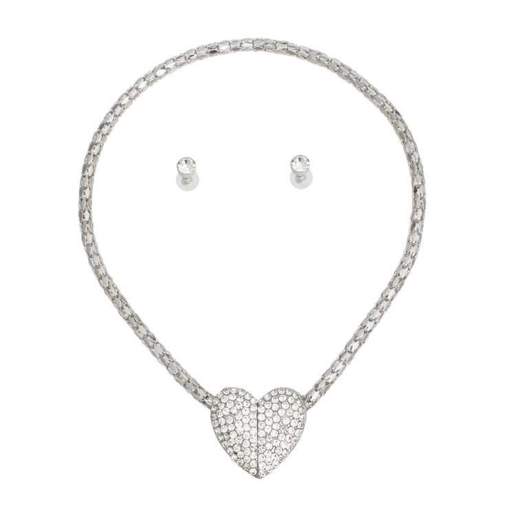 Necklace Clear Heart Magnet Silver Chain Set Women