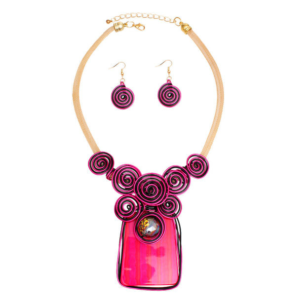 Necklace Vibrant Fuchsia Striped Pendant Set Women