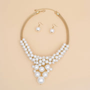 Necklace Cluster Pearl Gold Mesh Chain Set Women