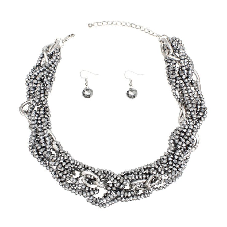 Necklace Woven Silver Bead and Chain Set for Women