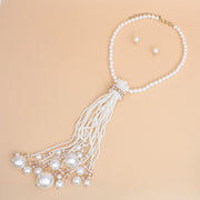 Necklace Cream Pearl Long Tassel Set for Women