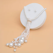 Necklace White Pearl Long Tassel Set for Women