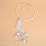 Necklace White Pearl Long Tassel Set for Women