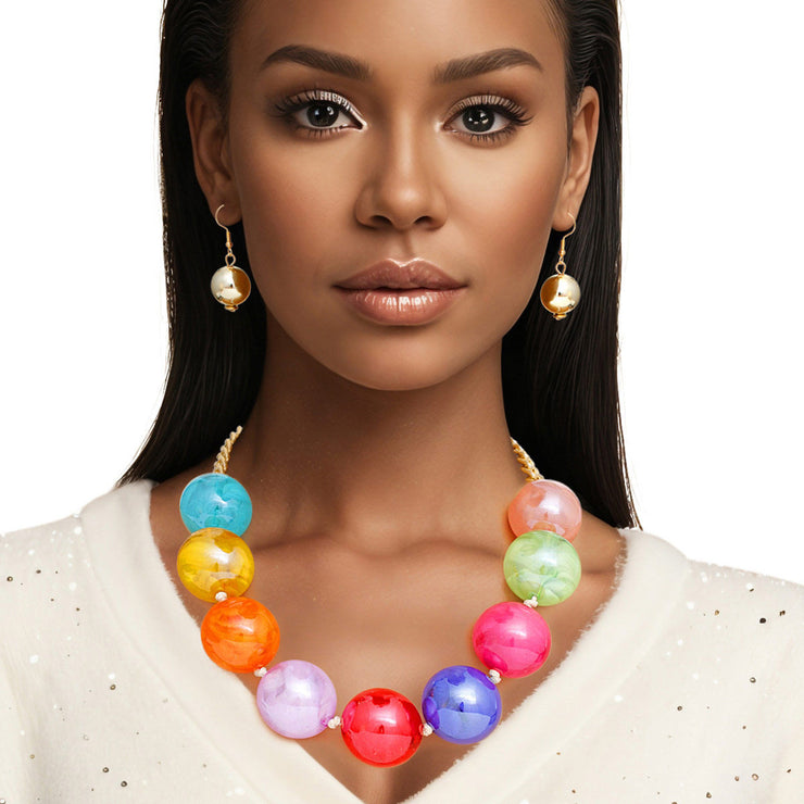 Necklace Multicolor Marble Jumbo Ball Bead Set