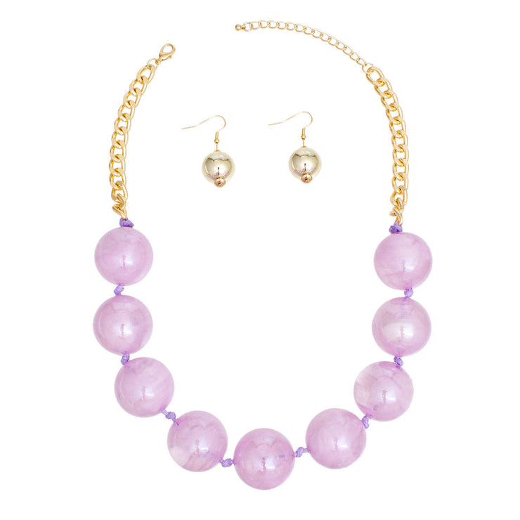 Necklace Purple Marble Jumbo Ball Bead Set